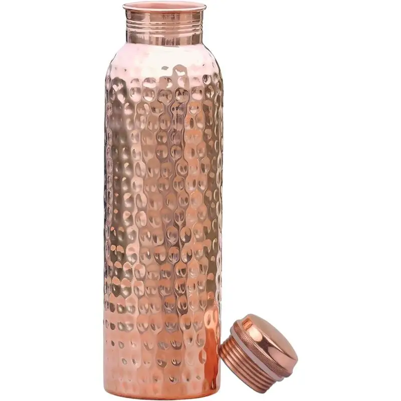 Handmade Copper Water Bottle - 34oz/1000ml - Ayurvedic Pure Copper Vessel for Heavy Duty & Leak-Proof Drinking - Disposable, Portable, Washable