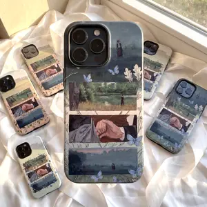 Pride and Prejudice Tripple Painting Art Glossy Tough Phone Case 11 to 17 series S23 to S25 - Mr Darcy Elizabeth Bennet Classic Romance Drama Film Book Lover Protect Case - Vintage Literary Aesthetic Gift For 11 12 12Pro 12 Promax 13 14 15 16 17Pro