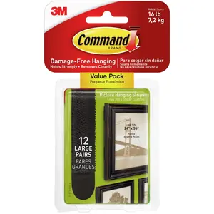 Command Strips 17206-BLK-12ES Picture Hanging Strips, Black - Pack of 12