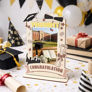 1Pc Graduation Cap Wooden Photo Frame with Inspirational Quotes - Modern Vertical Desktop Display Stand for Graduation Photos, Perfect Grad Party Decoration & Keepsake Gift for Grads, Graduation Party Decorations