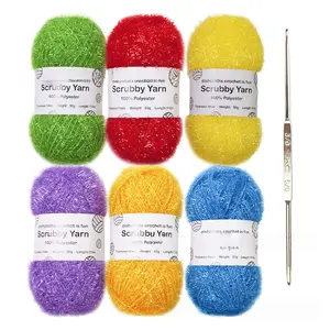 6 Piece Glitter Dishcloth Set, Multicolor Polyester Washable Hooks, Knitted Cleaning Supplies, Durable and Reusable Kitchen Accessories
