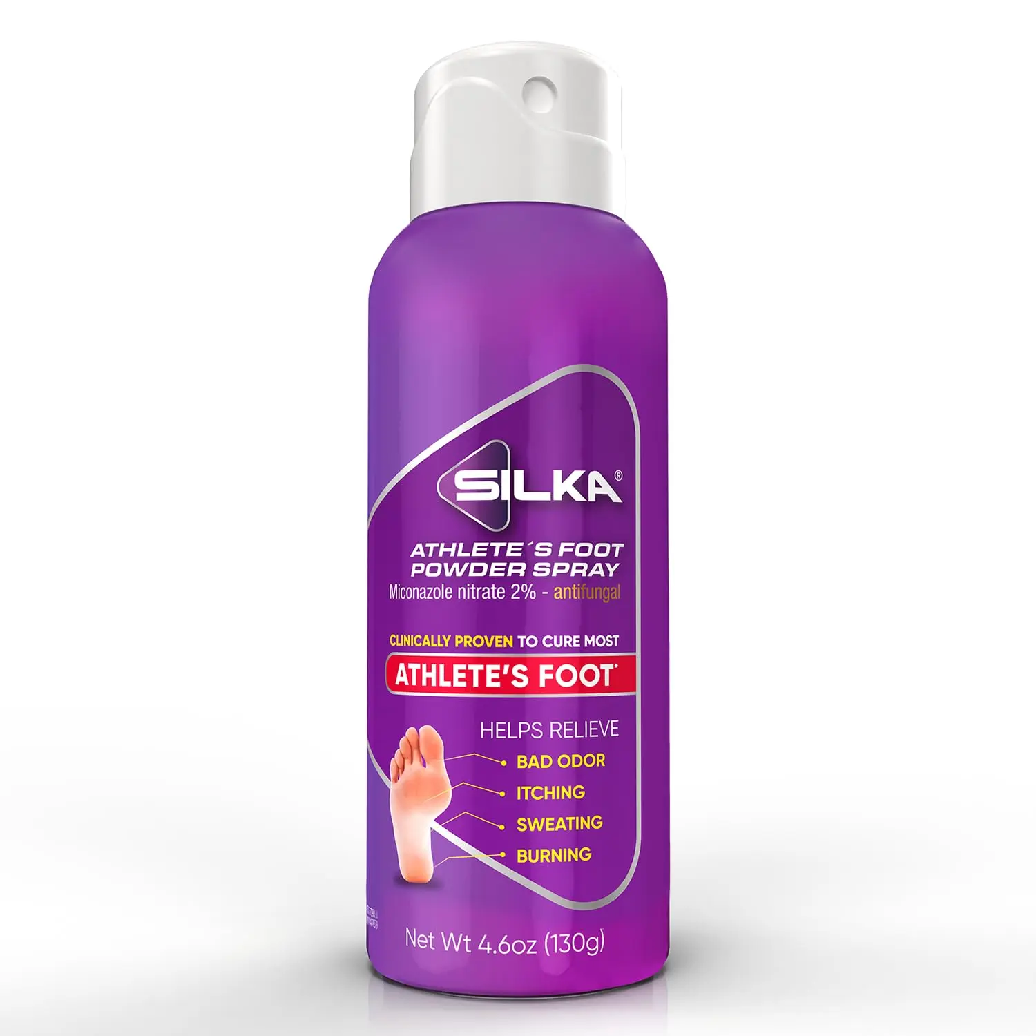 Silka Athlete's Foot Spray, Results in 4 weeks, Miconazole Nitrate 2% Antifungal Foot Spray, Clinically Proven for Itching, Burning, Sweating & Odor Relief, Touch Free and Fast-Drying, 4.6 oz