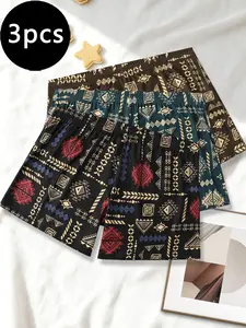 Men's Underwear Set, Ethnic Print Shorts, Boxer Briefs with Elastic Waistband, Soft Skin-Friendly Plain Design, All Seasons Fitted Style, Cultural, Underwear Boxers