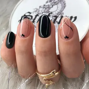 24pcs Oval Nail Art Set, Pure & Nude Combination, Sweet Cool Balance Design, Perfect for Daily Commute