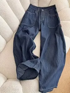Baggy Jeans for Women Men Wide Leg Jeans Striped Loose Denim Pants Casual Sweatpants Vintage Clothes