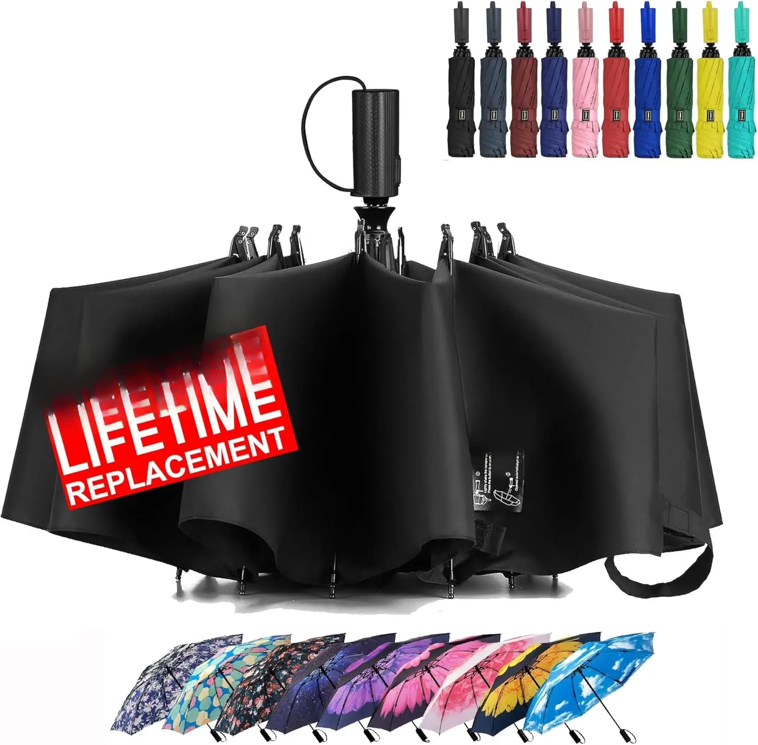 Compact Reverse Folding Umbrella Auto Windproof Travel Umbrella