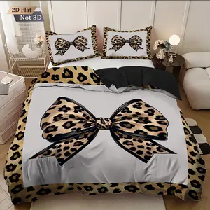 3pcs Leopard Bow Pattern Duvet Cover Set, 2D Flat Print, Includes 1 Duvet Cover & 2 Pillowcases, Excludes Duvet and Pillow Inserts, Soft Comfortable, Suitable for Bedrooms, Hotels, School Dormitories, Bed Sets