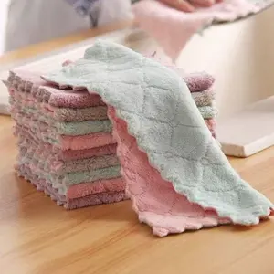 10pcs/20pcs Coral Fleece Kitchen Towels, Oil-Proof Water Stain Removal, Thick Absorbent Dishwashing Cloth, No Shedding