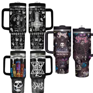 Ghost Band Tumbler 40OZ With Handle - Gothic Rock Concert Outfit - Occult Dark Tumbler- Music Band Tumbler For True Fans - Gift For Rapper Fans.