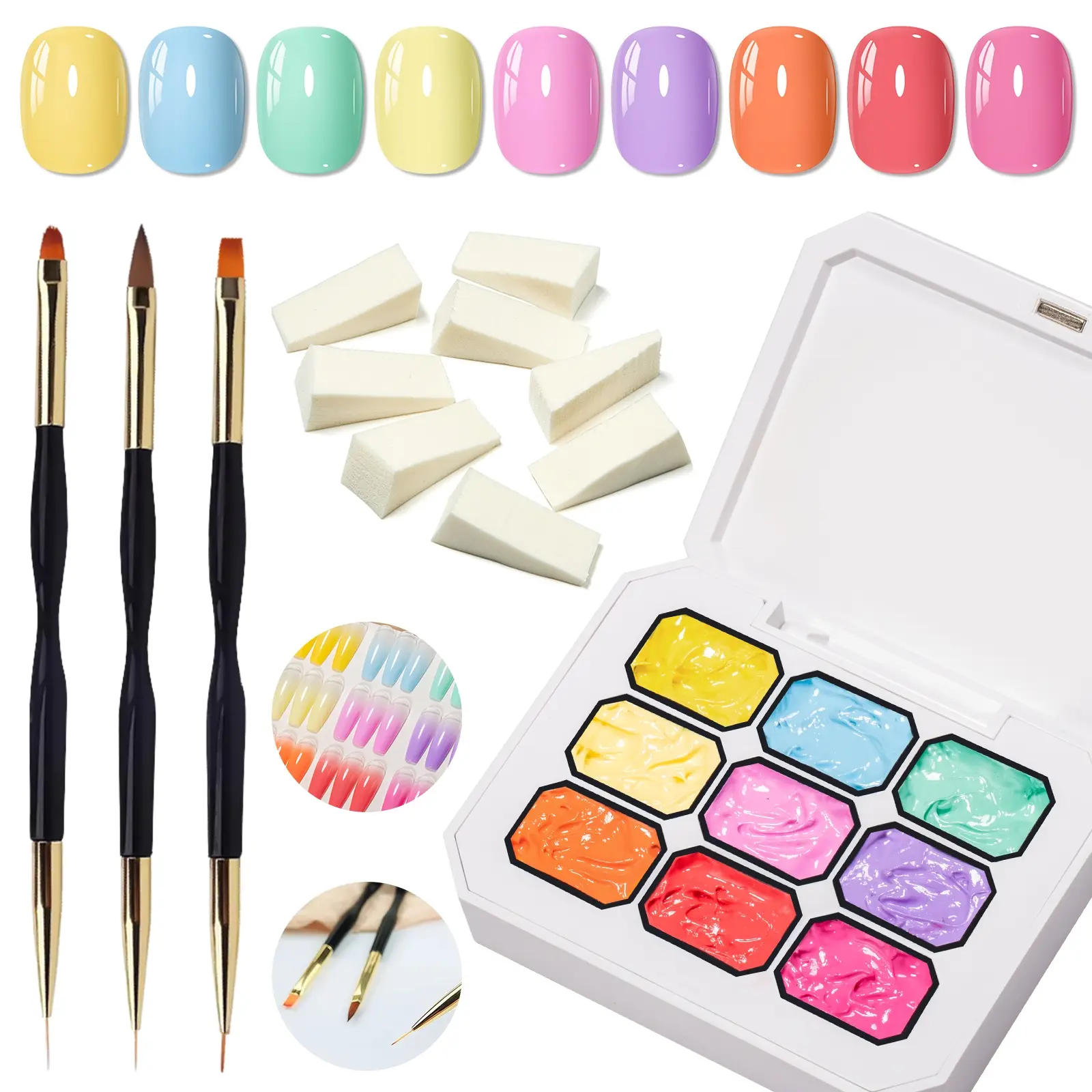 MEET ACROSS 9 Colors Macaron Color Pat Painting Gel Box, Popular Dopamine Color Nude Nail Art, Firm Pat-Pat Glue Gradient Effect for Manicure Gift at Home & Nail Salon, DIY Nail Kit, Nail Art Supplies, Nail Products