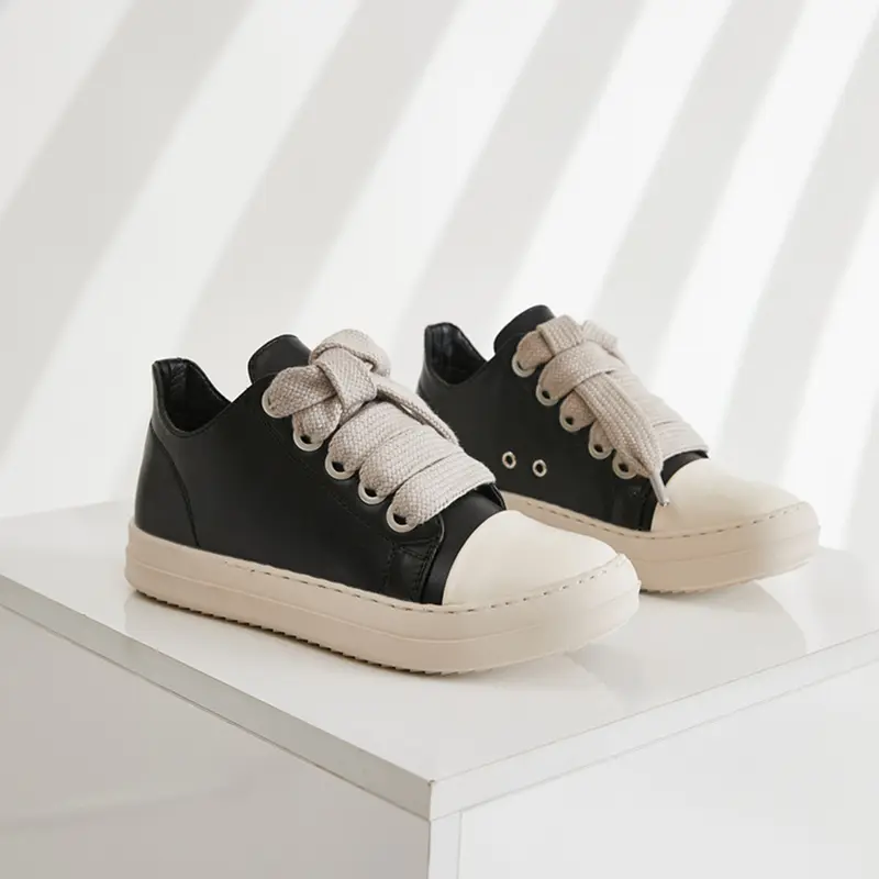 Men's Faux Leather Low-Top Athletic Anti-Slip Sole Casual Trainers - Round Toe, Thick Laces, Platform, Stain-Resistant, Waterproof, Insulated, No Heel, Comfortable Footwear for Party, Business-Casual Outfits, All Seasons