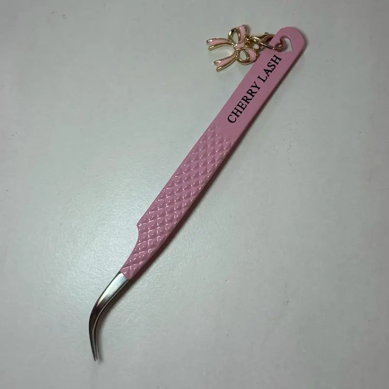 Cherry Lash Pink Lash Tweezer for Lash Artists with Bow Charm Precision Tool