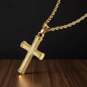 18K Real Gold Plated Rope Chain Golden Fashion Cross Pendant Necklace   Hypoallergenic Corrosion Resistant Colorfast