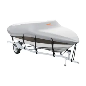 VEVOR Boat Cover, 16'-18.5' Trailerable Waterproof Boat Cover, 600D Marine Grade PU Oxford, with Motor Cover and Buckle Straps, for V-Hull, Tri-Hull, Fish Ski Boat, Runabout, Bass Boat, Grey