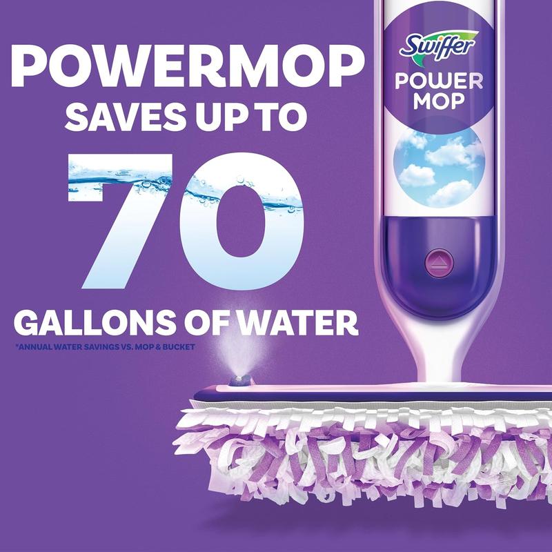 Swiffer PowerMop Multi-Surface Mop Kit for Floor Cleaning Includes PowerMop 2 Mopping Pad Refills Fresh Scented Solution & 2 Batteries