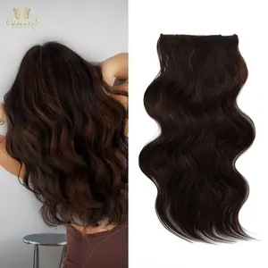 Qbeauty Women's Curly Hair Extensions Clip Ins, 4PCS Dimensional Dark Brown Long Wavy Thick Synthetic Hairpieces, Double Weft Natural Hair Extensions