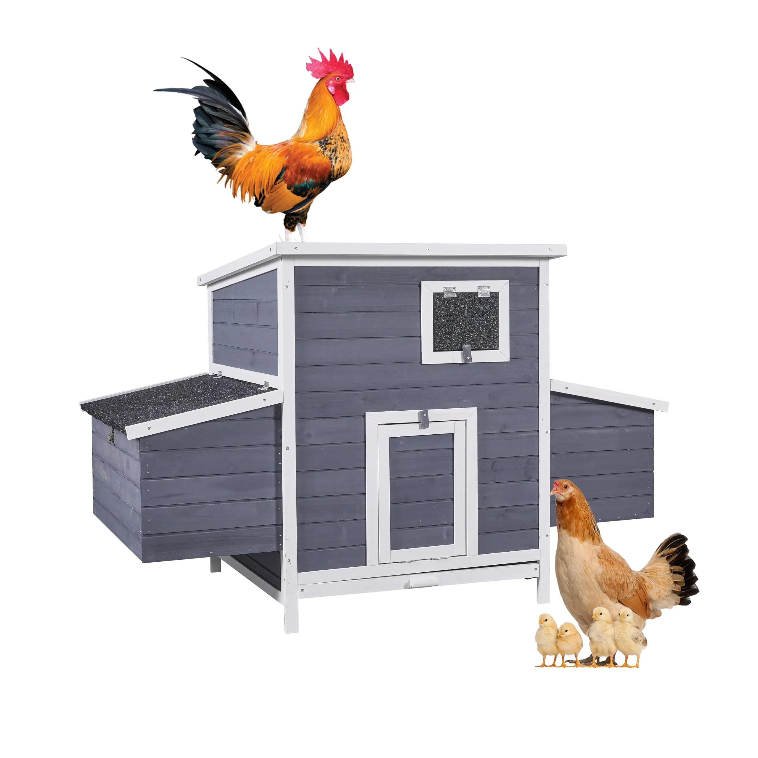 "Natural Wood All-Weather Chicken Coop - Spacious Shelter for 5-6 Hens, Ducks & Small Pets | Asphalt Roof + Predator-Proof Mesh Ventilation