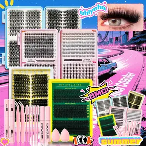 Clustered eyelash extension set, single long and short artificial eyelashes, homemade eyelash extension products with accessories, natural appearance eyelash extension products with accessories, self-planted curled eyelashes suitable for women
