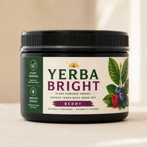 Yerba Bright - Instant Yerba Mate Drink Mix - Berry Flavor - 20-Serving Jar - All-Natural Plant Powered Energy