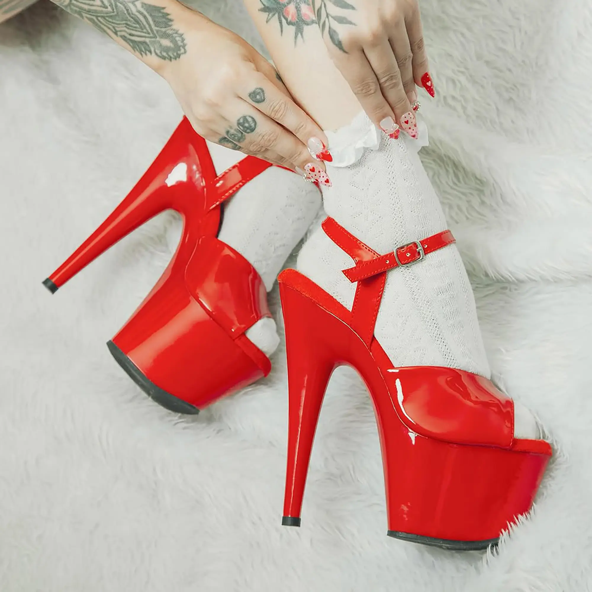 Women's Sexy 7-Inch Platform Sandals with Ankle-Strap - Stylish Stiletto High Heel Shoes for Pole Dance, Fashion, Footwear, Heeled, Exotic Dancer, Party, Peep Toe, All Seasons, Buckle, Slip Resistant, Adjustable Strap