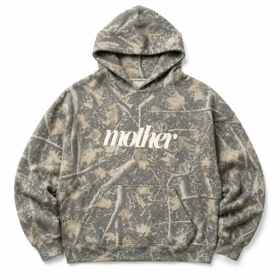 PUFF 'Mother Nature' Camo Hideaway Hoodie, Casual Outdoor Streetwear, Unisex Camo Hoodie
