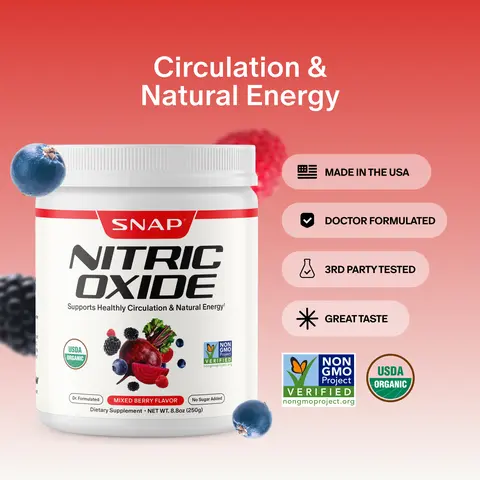 Snap Supplements - USDA Organic Beet Root Powder - 3-in-1 Nitric Oxide Supplement - Support Healthy Blood Pressure & Blood Circulation - Mixed Berry