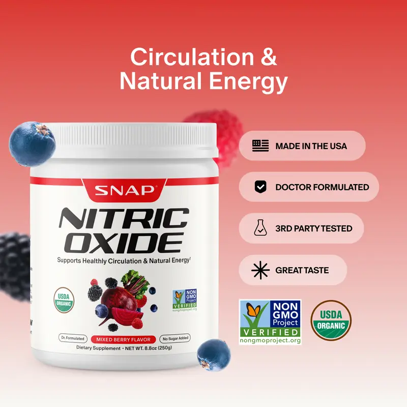 Snap Supplements - USDA Organic Beet Root Powder - 3-in-1 Nitric Oxide Supplement - Support Healthy Blood Pressure & Blood Circulation - Mixed Berry