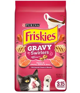 Purina Friskies Dry Cat Food Gravy Swirl'd With Flavors of Chicken, Salmon and Gravy - 3.15 lb. Bag