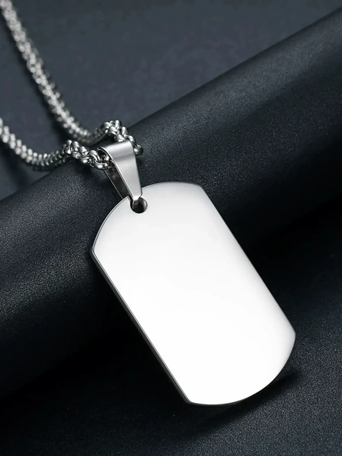Custom Engraved Polished Punk Hip-Hop Stainless Steel Rectangular Military ID Necklace, Fashion Necklace, Durable Daily Wear, Durable Fashion Accessory, Three Colors Available, Unisex Style, Custom Initial Necklace