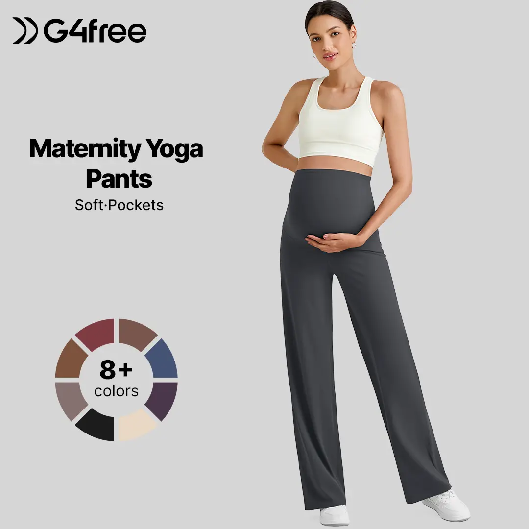 G4Free BareFeel All-Season Maternity Over-The-Belly Wide Leg Pants - Elastane Blend, Safe Fabric, Solid Colors, Stretchy Fit Work Slacks for Pregnant Women