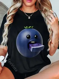 100% Cotton Niche Fruits Funny Blueberry Meme Brainrot Surreal T-Shirt