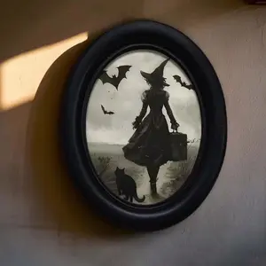 Vintage Art Style Witch Pattern Wall Decor, Decorative, Perfect for Halloween Christmas Thanksgiving Home Office Decoration, Room Accent