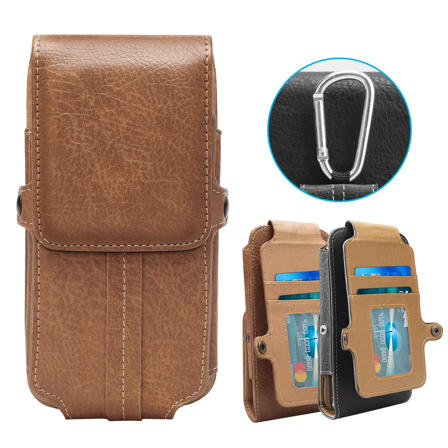 Cell Phone Holster,Universal Faux Leather Phone Holster Case with Belt Clip, Belt Loops & Card Slot, Vertical Cell Phone Pouch Protector for Men,Mobile Phone Accessories travelessentials