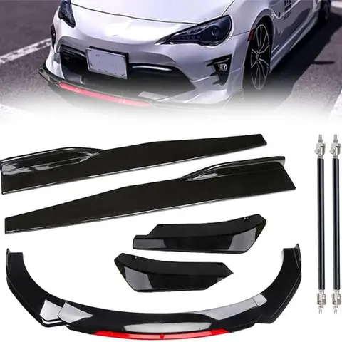 Gaomon Car Exterior ABS Body Kit - 1 Kit with Front Bumper Lip, Bumper Spoiler, Side Skirt Extensions, Air Dam Replacement, Screw-On Impact Shield, Scratch Protection, Glossy Black Red, for 1.9M Wide Sedans & Small Cars, Automotive Accessories