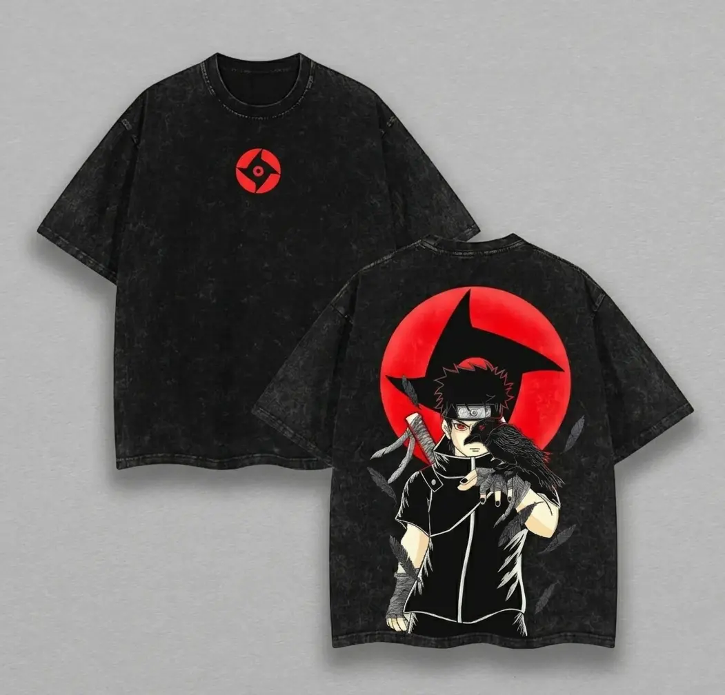 Shisui Uchiha x Naruto Anime Double Printed Vintage Washed Tee Unisex Oversize Anime Manga Washed Heavyweight Cotton T-shirt Naruto Merch ShiShui Fan Menswear Top