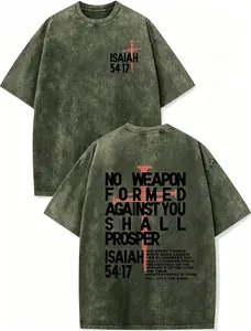 Weripoah Men's Christian Jesus Graphic Round Neck Shortsleeve T-Shirt - Distressed Vintage Oversized Acid Wash Crewneck, Casual Faith Religious Streetwear Sports Top, Summervibe Vintage Graphic Tees