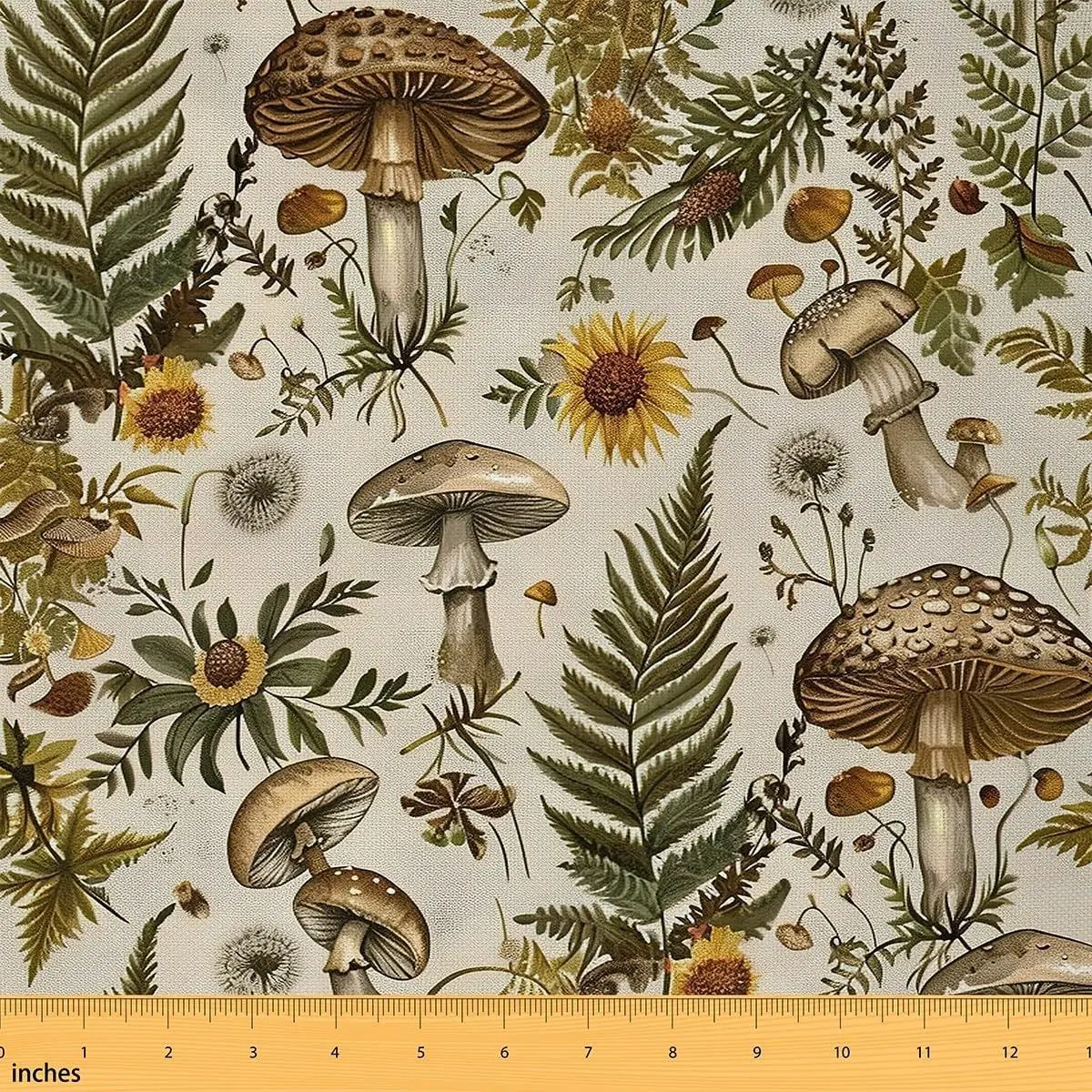 Mushroom Fabric Botanical Leaves Vintage Flowers Fabrics Sewing Supplies Retro Daisy Dandelion Jungle Plants Fabric DIY Soft Flannel Polyester No Stretch