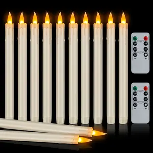 12 Pcs LED Taper Candles with Remote - 10.6" Ivory | Timer & Dimmer | Indoor Decor