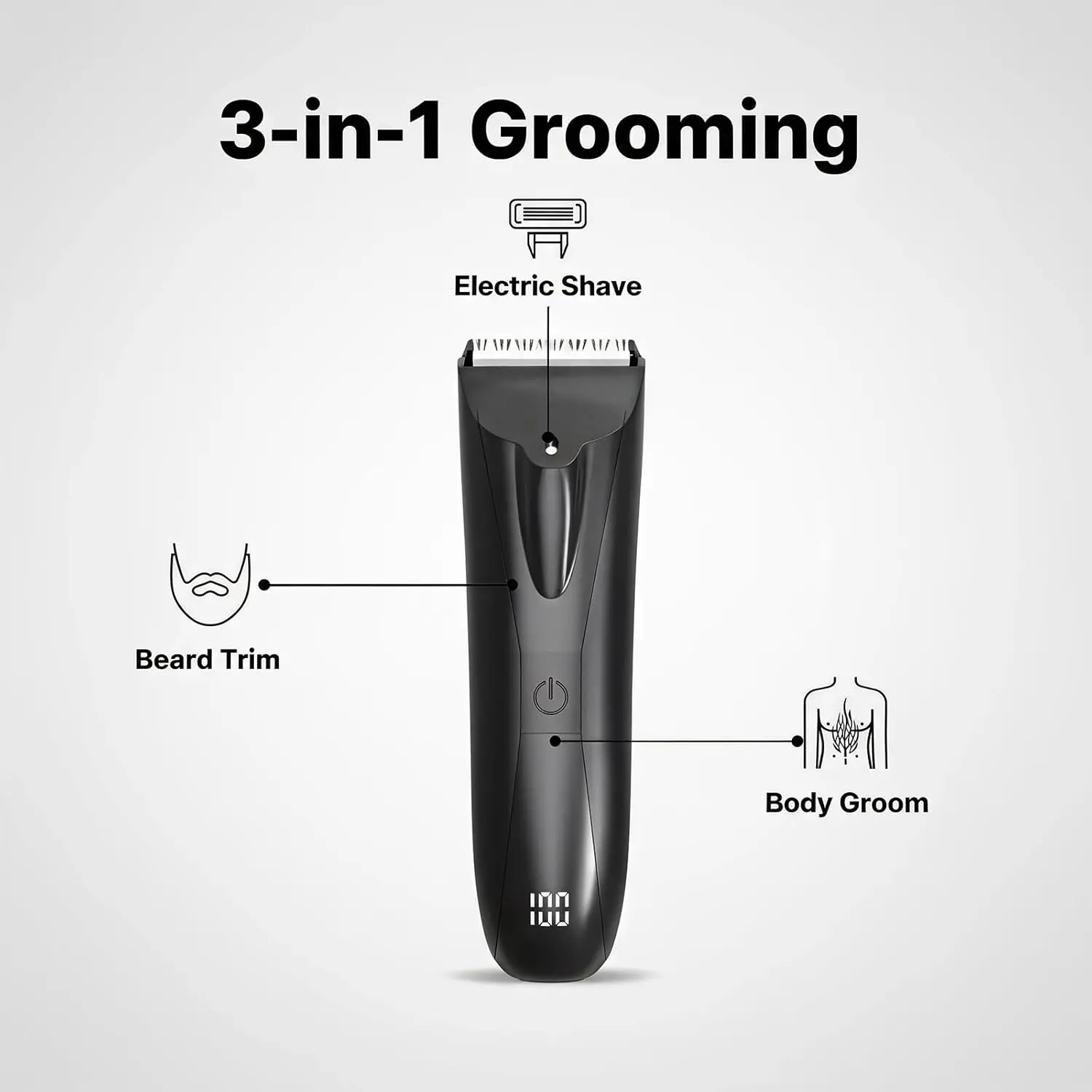 Yunmei Men's Body Grooming Trimmer Set - Digital Hair Clipper, Back & Leg Groomer, Washable Blade, Polyester Fiber Components, CE ROHS FCC MSDS Approved Adjustable Durable
