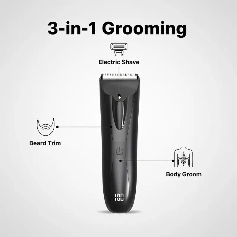 Yunmei Men's Body Grooming Trimmer Set - Lightweight Digital Hair Clipper with Digital Settings, 3-Way Back & Leg Groomer, Washable Blade, Polyester Fiber Components, Easy Cleaning, CE ROHS FCC MSDS Approved Adjustable Durable for Daily Care, Youth, Remov