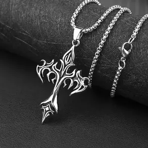 Gothic Punk Cross Pendant Necklace - Elegant Design for Men and Women, Adjustable Fit