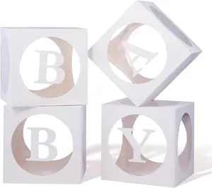 Boxes with Letters for  Shower,Transparent Balloon Boxe 4 count Clear  Shower Decorations Block Boxes for ,Birthday Party Decorations