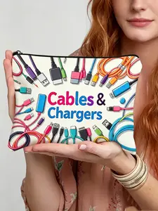 Cables & Chargers Organizer Pouch, Travel Case with Durable Zipper, Vibrant Design, Foldable Lightweight, Unisex Gift, Washable Material