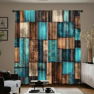 2 pieces, 2D flat, retro abstract plaid square print curtains, translucent polyester material, suitable for room, kitchen, study, bedroom and game room home decoration, suitable for Christmas decoration, Window Curtain