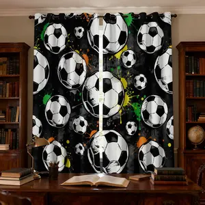 2-piece black and white football splash ink curtains yellow green orange color dot print filter translucent curtains suitable for machine washable decorative curtains in living room, bedroom, kitchen and other decorative curtains