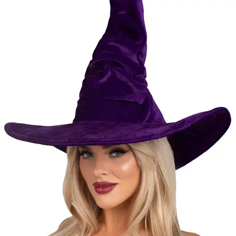 Leg Avenue Women's Halloween Velvet Ruched Conical Witch Hat - Spooky Luxury Modern Playful Roleplay Accessory, DIY Top Bend, Curved Brim, Female-Fit Fashion Headwear