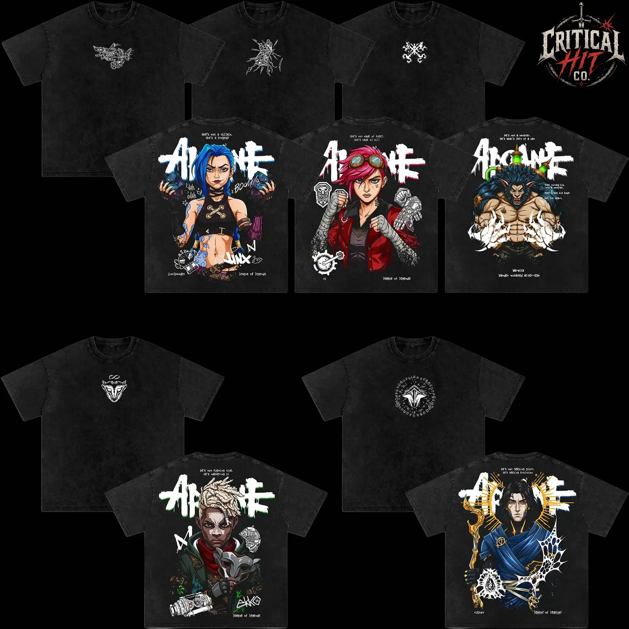 [Collection] Arcane League of Legends Vintage Washed Oversized T-Shirt, Jinx Vi Warwick Ekko Viktor Graphic Tee, Piltover Zaun Anime Gaming Shirt, Heavyweight Cotton Acid Wash Streetwear, Double Sided Unisex LoL Fan Merch Gift Tee