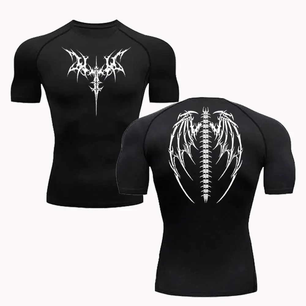Y2k Print Compression Shirts for Men Athletic Quick Dry Tshirts Gym Workout Training Fitness Undershirts Summer Rash Guard Tops
