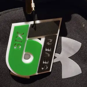 67 Six Seven Bag Tag Key Chain with Customizable Colors for Numbers Six and Seven Matte Finish Wire Attachment