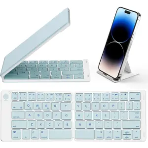 GJ  F-KBB02 Bluetooth Foldable Keyboard, Wireless Portable Folding Keyboard, Full-Size Ultra-Slim Rechargeable Connect Up to 3 Devices for iOS Android Windows Phone Tablet and Laptop, Blue